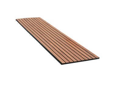 Akoestisch wandpaneel houtfineer brede latten (50mm) Walnoot (zwart vilt/zwart mdf) 260x60cm